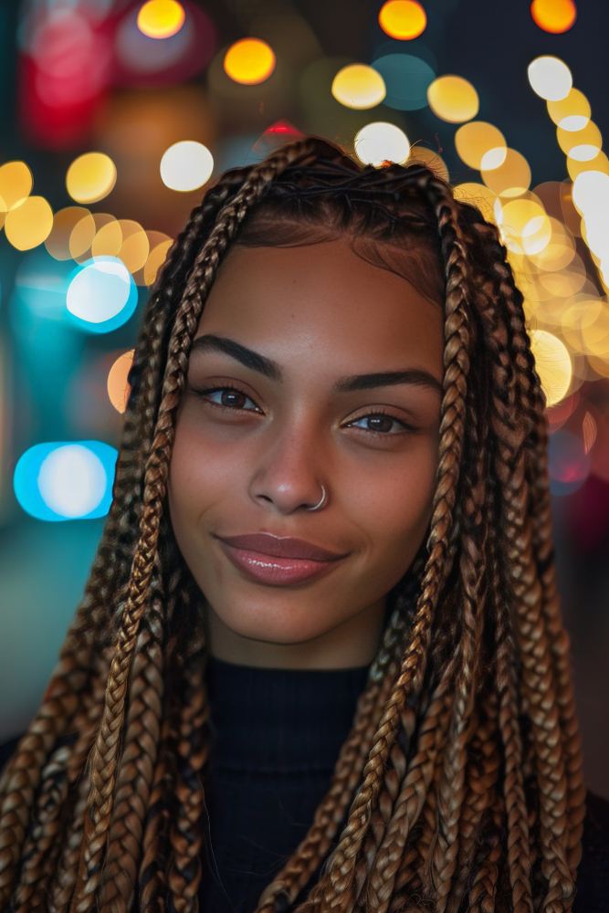 a woman with braids and nose ring